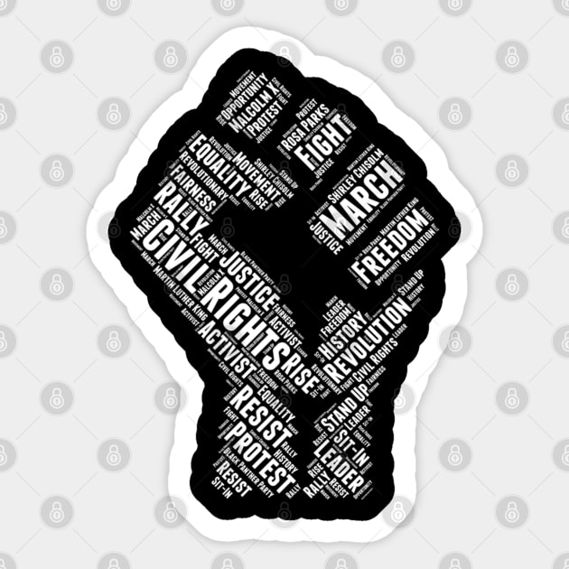 Civil Rights Black Power Fist Revolution Word Cloud Design Sticker by TeeShirt_Expressive
